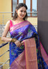 Blue Banarasi Semi Cotton Silkly Tilfi Zaal Saree Zari Woven Skirt Border Sari