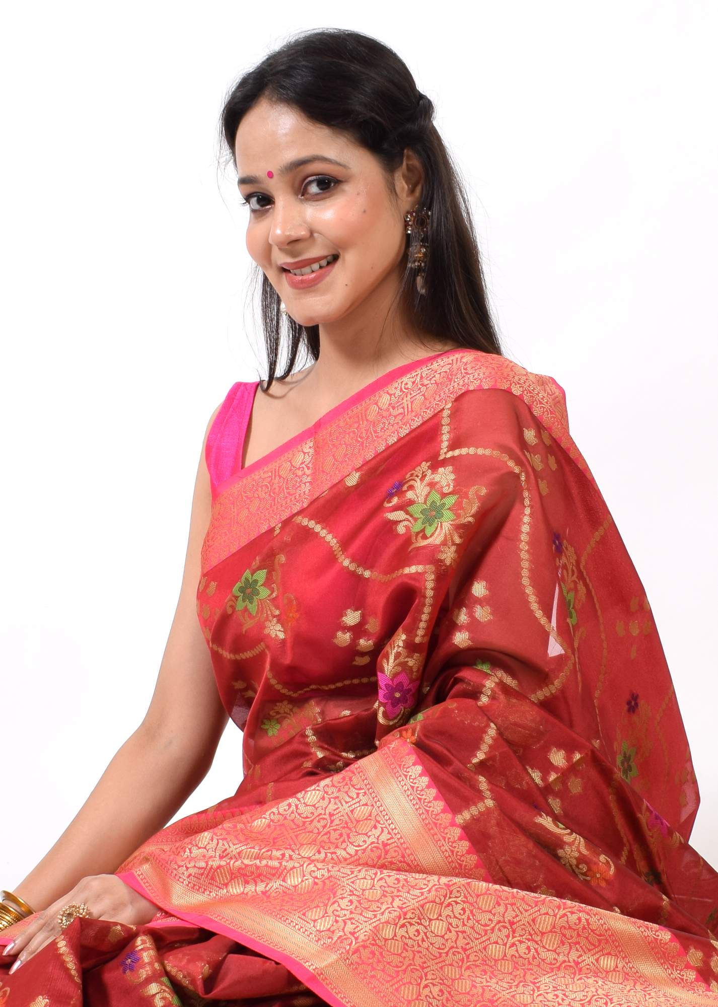 Maroon Banarasi Semi Cotton Silkly Tilfi Zaal Saree Zari Woven Skirt Border Sari
