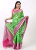 Green Banarasi Semi Georgette Soft Silk Silver Zari Woven Broad Floral Border
