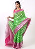Green Banarasi Semi Georgette Soft Silk Silver Zari Woven Broad Floral Border