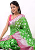 Green Banarasi Semi Georgette Soft Silk Silver Zari Woven Broad Floral Border