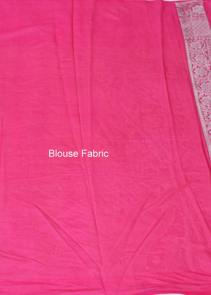 Green Banarasi Semi Georgette Soft Silk Silver Zari Woven Broad Floral Border