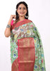 Green Banarasi Semi Tissue Silk Floral Tilfi Zaal Zari Woven Skirt Border Sari