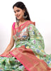 Green Banarasi Semi Tissue Silk Floral Tilfi Zaal Zari Woven Skirt Border Sari