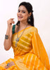 Yellow Banarasi Vastra Semi Georgette Soft Silk Ara Stripes Pattern Zari Woven