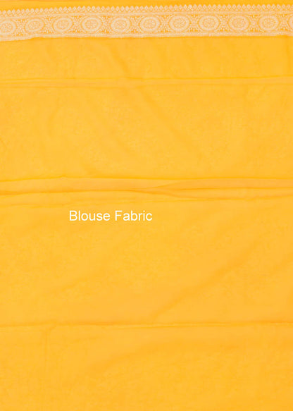Yellow Banarasi Vastra Semi Georgette Soft Silk Ara Stripes Pattern Zari Woven