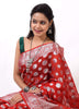 Red Banarasi Semi Georgette Soft Silk Silver Zari Woven Broad Floral Border Sari
