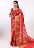 Red Banarasi Semi Cotton Silk Zaal Buta Saree Woven Skirt Border Sari Fabric