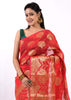 Red Banarasi Semi Cotton Silk Zaal Buta Saree Woven Skirt Border Sari Fabric