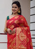 Red Banarasi Semi Cotton Silk Zaal Buta Saree Woven Skirt Border Sari Fabric