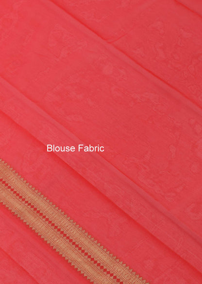 Red Banarasi Semi Cotton Silk Zaal Buta Saree Woven Skirt Border Sari Fabric
