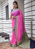 Banarasi Vastra Woven Saree Semi Georgette Soft Floral Buta Zari Sari Magenta