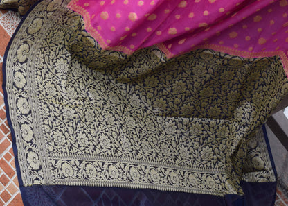 Banarasi Vastra Woven Saree Semi Georgette Soft Floral Buta Zari Sari Magenta