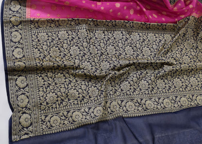 Banarasi Vastra Woven Saree Semi Georgette Soft Floral Buta Zari Sari Magenta