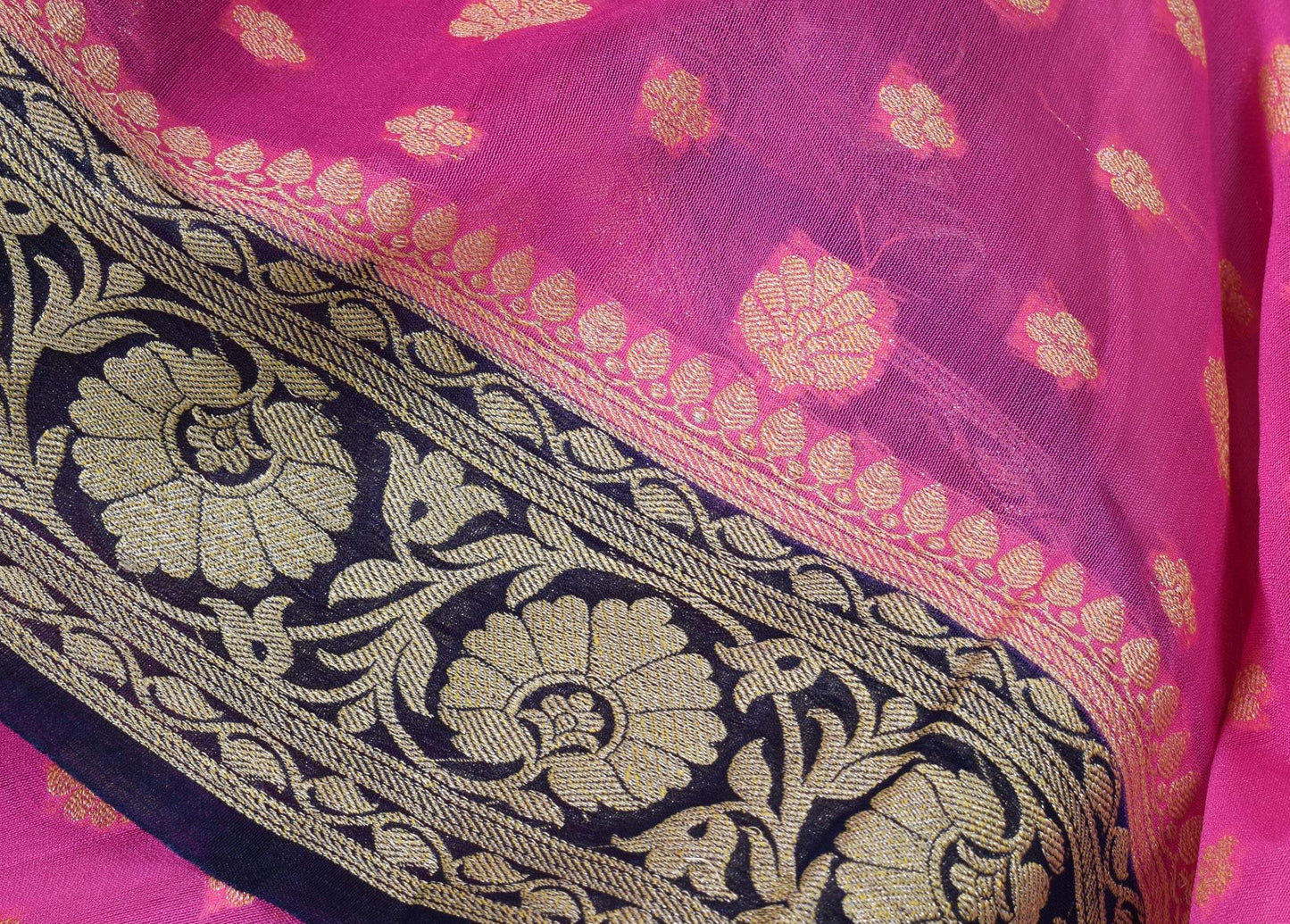 Banarasi Vastra Woven Saree Semi Georgette Soft Floral Buta Zari Sari Magenta