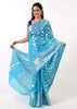 Turquoise Blue Banarasi Semi Georgette Soft Silk Silver Zari Woven Broad Floral