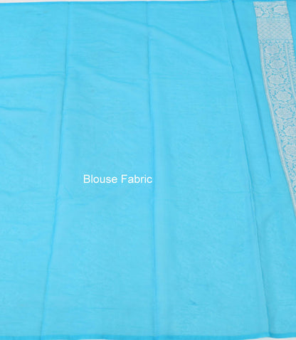 Turquoise Blue Banarasi Semi Georgette Soft Silk Silver Zari Woven Broad Floral