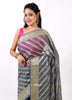 Gray Banarasi Vastra Semi Georgette Soft Silk Ara Stripes Pattern Zari Woven