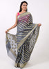 Gray Banarasi Vastra Semi Georgette Soft Silk Ara Stripes Pattern Zari Woven