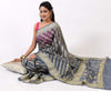 Gray Banarasi Vastra Semi Georgette Soft Silk Ara Stripes Pattern Zari Woven