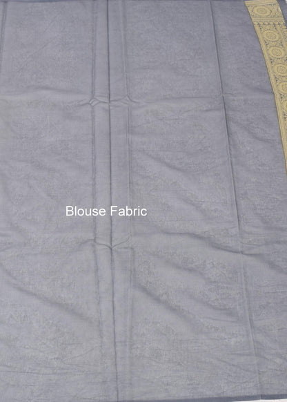 Gray Banarasi Vastra Semi Georgette Soft Silk Ara Stripes Pattern Zari Woven