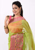 Green Banarasi Semi Kora Organza Silk Zari Woven Check Broad Alfi Border Sari