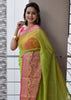 Green Banarasi Semi Kora Organza Silk Zari Woven Check Broad Alfi Border Sari