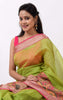 Green Banarasi Semi Kora Organza Silk Zari Woven Check Broad Alfi Border Sari