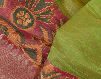 Green Banarasi Semi Kora Organza Silk Zari Woven Check Broad Alfi Border Sari