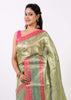 Green Banarasi Semi Tissue Silk Zari Woven Tanchoi Skirt Border Sari Fabric
