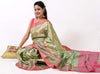 Green Banarasi Semi Tissue Silk Zari Woven Tanchoi Skirt Border Sari Fabric