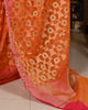 Banarasi Vastra Kora Silk Moonga Check Zari Zaal Contrast Pallu Border Orange