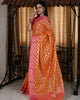Banarasi Vastra Kora Silk Moonga Check Zari Zaal Contrast Pallu Border Orange