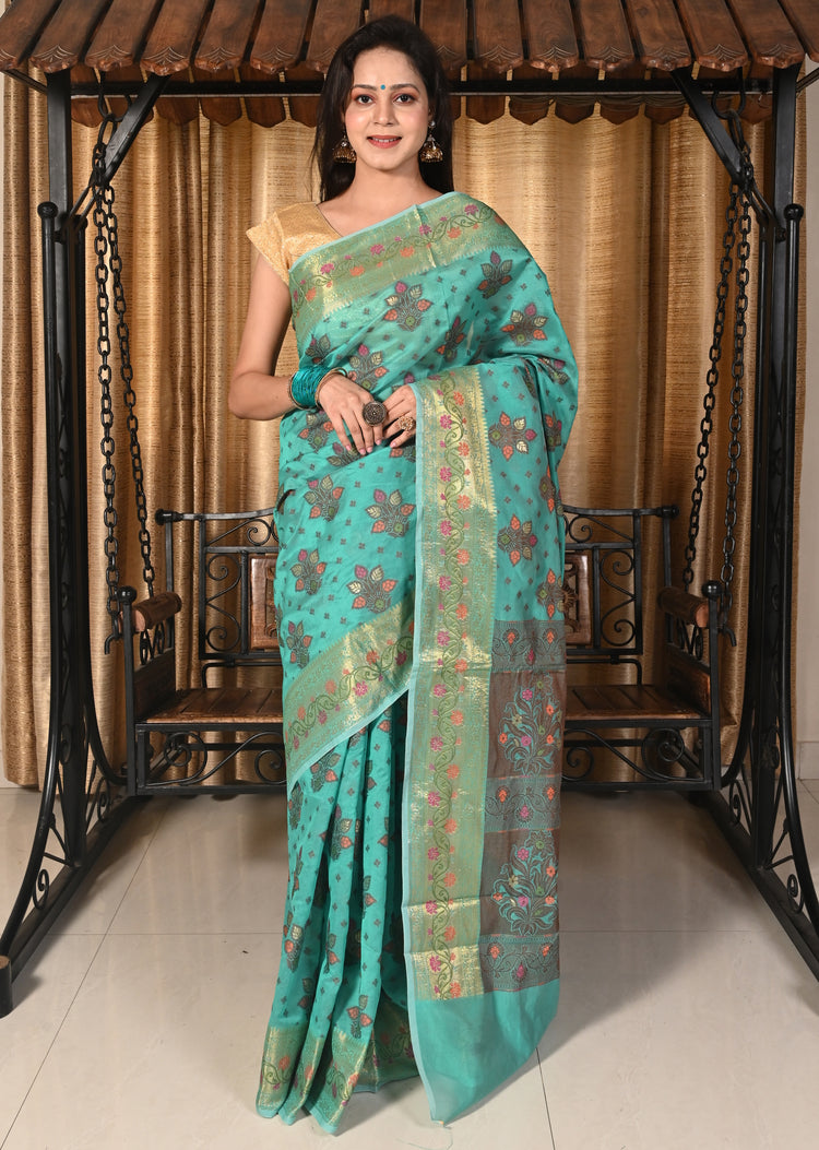 Banarasi Vastra Chanderi Silk Saree with Resham Tilfi Buta Floral Zari Border