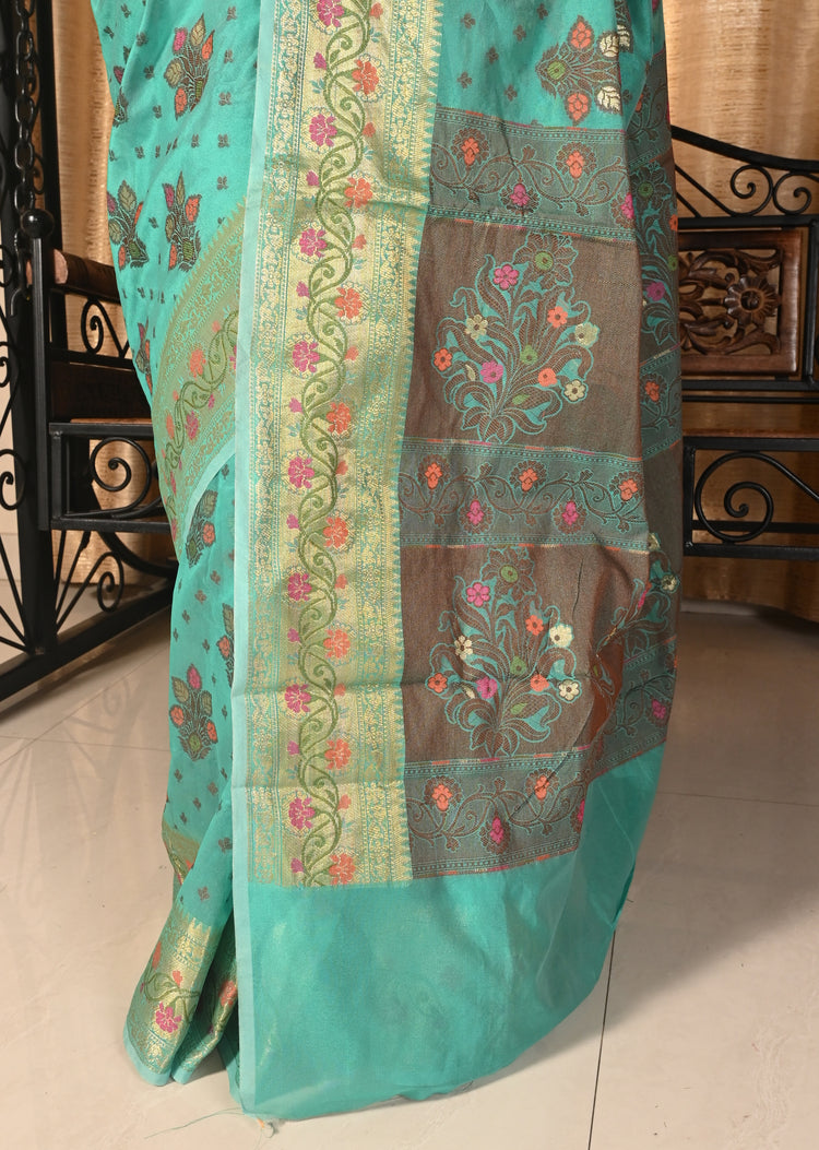 Banarasi Vastra Chanderi Silk Saree with Resham Tilfi Buta Floral Zari Border