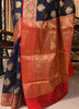 Banarasi Vastra Chanderi Silk Gray Blue Saree with Zari Woven Floral Motifs Sari