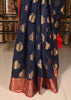 Banarasi Vastra Chanderi Silk Gray Blue Saree with Zari Woven Floral Motifs Sari