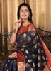 Banarasi Vastra Chanderi Silk Gray Blue Saree with Zari Woven Floral Motifs Sari