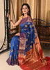 Banarasi Vastra Chanderi Silk Blue Saree with Zari Woven Floral Motifs Border