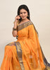 Banarasi Vastra Silky Lenin Saree With Zari Woven Floral Motifs Border Yellow
