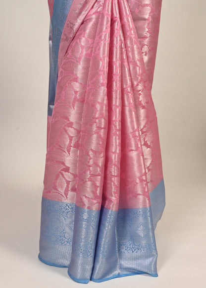 Banarasi Vastra Chanderi Silk Woven Saree with Silver Zari Brocade Floral Zaal