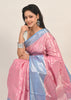 Banarasi Vastra Chanderi Silk Woven Saree with Silver Zari Brocade Floral Zaal