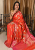 Banarasi Vastra Semi Katan Silk Woven Saree Golden Zari Buta Floral Border Orang