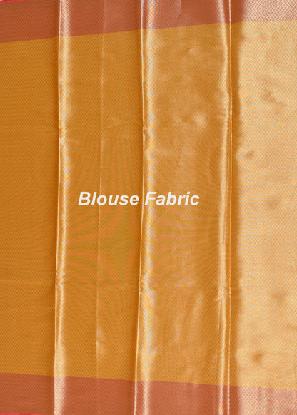 Banarasi Vastra Semi Katan Silk Woven SarI Golden Zari Buta Floral Border Yellow