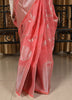 Banarasi Vastra Linen Cotton Silver Zari Woven Pink Saree with Skirt Border Sari