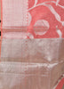 Banarasi Vastra Linen Cotton Silver Zari Woven Pink Saree with Skirt Border Sari