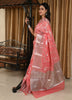 Banarasi Vastra Linen Cotton Silver Zari Woven Pink Saree with Skirt Border Sari