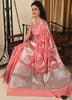 Banarasi Vastra Linen Cotton Silver Zari Woven Pink Saree with Skirt Border Sari