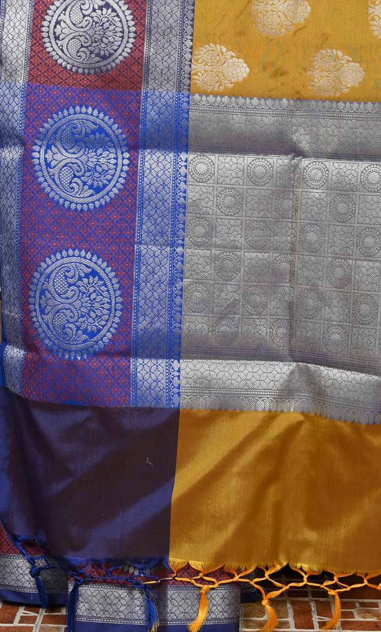 Banarasi Vastra Semi Katan Silk Woven Saree Silver Zari Buta Skirt Border Saree
