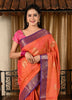 Banarasi Vastra Silky Lenin Saree With Zari Woven Floral Motifs Border Peach